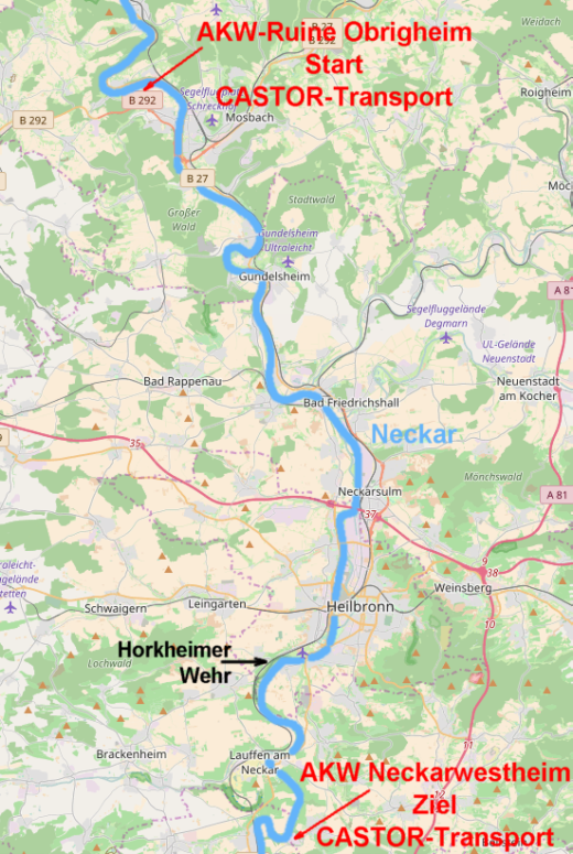 Karte Neckar-CASTOR 2017, Horkheimer Wehr - Grafik: RN - Creative-Commons-Lizenz Namensnennung Nicht-Kommerziell 3.0