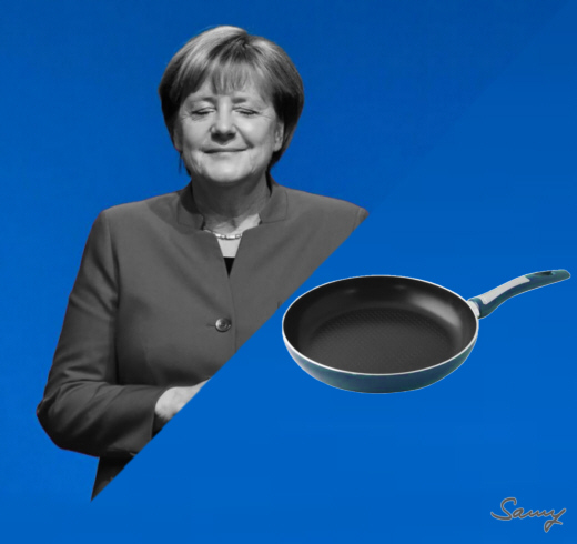 Was ist der Unterschied zwischen Merkel und einer Teflon-Bratpfanne? - Grafik: Samy - Creative-Commons-Lizenz Namensnennung Nicht-Kommerziell 3.0