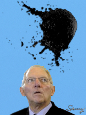 Schäubles schwarze Null 2015 - Karikatur: Samy