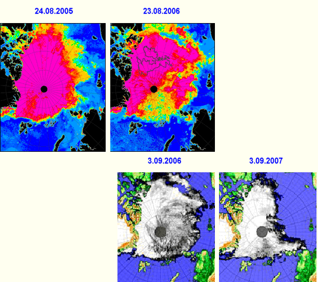 Abschmelzen der Arktis 2005 bis 2007