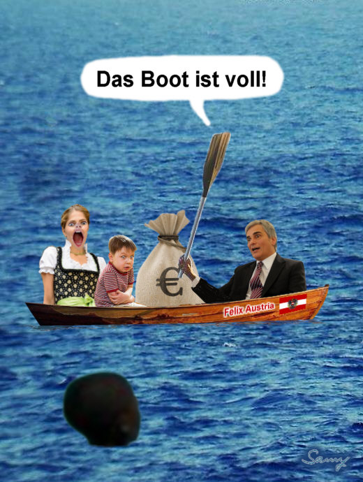 Bundeskanzler Faymann: Das Boot ist voll! - Karikatur: Samy
