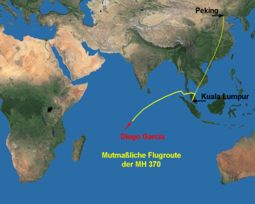 Flugroute MH370, 8.03.2014 - Grafik: N.R.