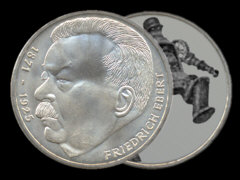 Reichspräsident Friedrich Ebert und die Rückseite der Medaille - Collage: Samy