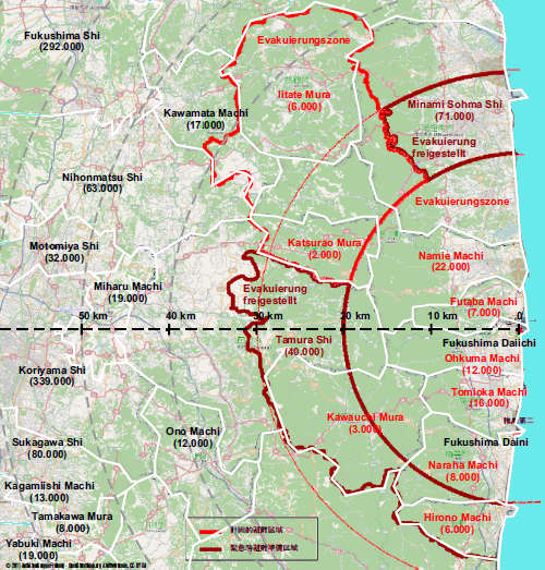 Evakuierungszonenin der Region Fukushima