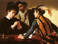 Die Flaschspieler - Gemälde von Caravaggio, um 1594