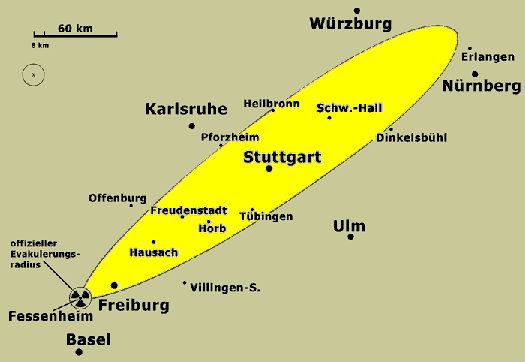 Katastrophen-Gebiet bei Super-GAU im AKW Fessenheim