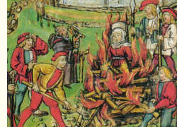 Bild einer Hexenverbrennung im Jahre 1447 in Willisau, Schweiz