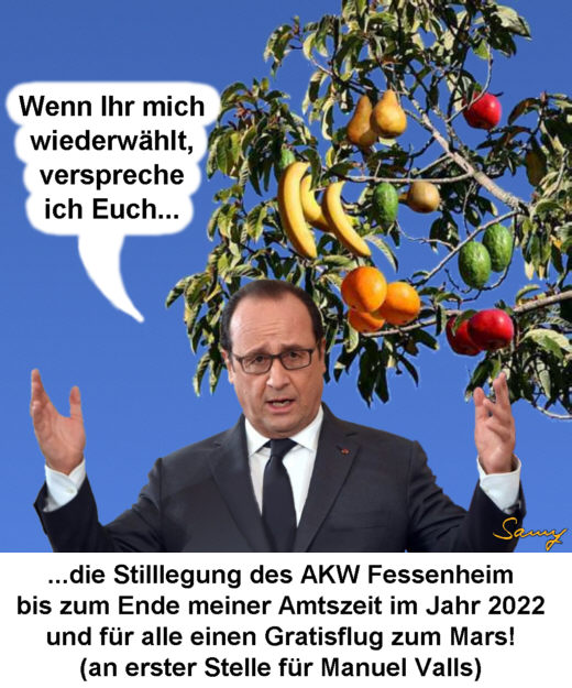 Hollande verspricht... - Karikatur: Samy - Creative-Commons-Lizenz Namensnennung Nicht-Kommerziell 3.0