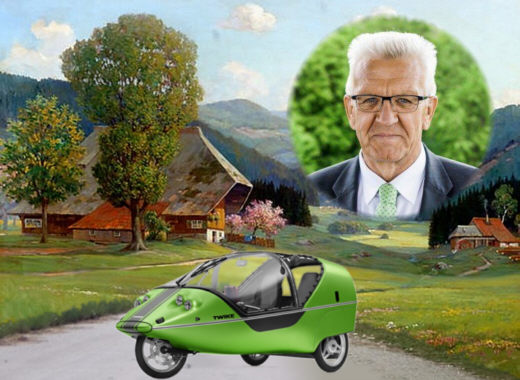 Kretschmann kauft sich ein Twike - Collage: Samy - Creative-Commons-Lizenz Namensnennung Nicht-Kommerziell 3.0