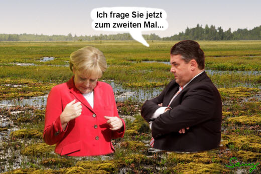 Angela und Sigmar im Sumpf - Karikatur: Samy