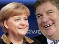 Merkel und RWE-Großmann strahlen - Collage: Samy