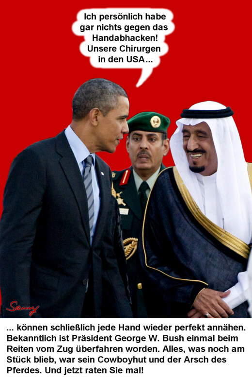 Obama und das Handabhacken - Karikatur: Samy - Creative-Commons-Lizenz Nicht-Kommerziell 3.0