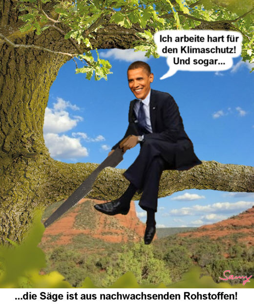 Obama jetzt fr Klimaschutz! - Karikatur: Samy