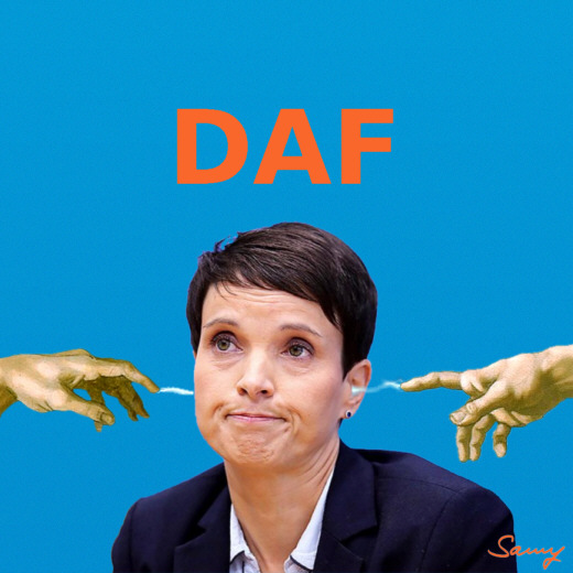 Frauke Petry und der Name der neuen Partei - Karikatur: Samy - Creative-Commons-Lizenz Namensnennung Nicht-Kommerziell 3.0
