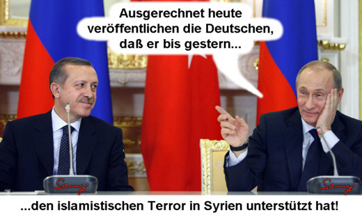 Putin, Erdogan und der islamistische Terror - Karikatur: Samy - Creative-Commons-Lizenz Nicht-Kommerziell 3.0
