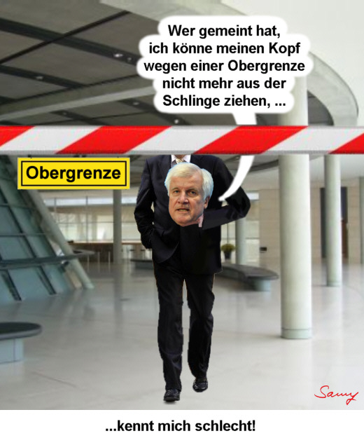 Horst Seehofer unter Obergrenze - Karikatur: Samy - Creative-Commons-Lizenz Namensnennung Nicht-Kommerziell 3.0