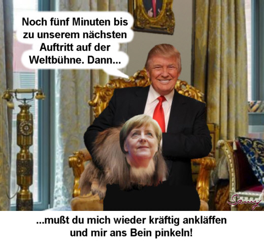 Trump and Merkel in HH - Karikatur: Samy - Creative-Commons-Lizenz Namensnennung Nicht-Kommerziell 3.0