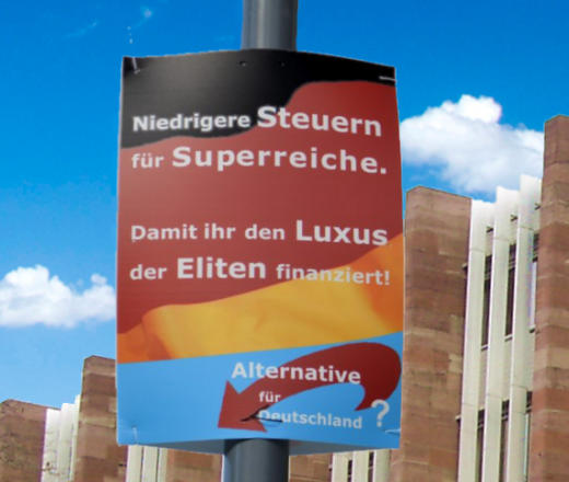 Wahlplakat niedrigere Steuern, 2019 - Foto: Yvonne Fischer - Creative-Commons-Lizenz Namensnennung Nicht-Kommerziell 3.0