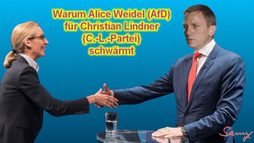 Das Geheimnis von Alice Weidel und Christian Lindner - Karikatur: Samy - Creative-Commons-Lizenz Namensnennung Nicht-Kommerziell 3.0