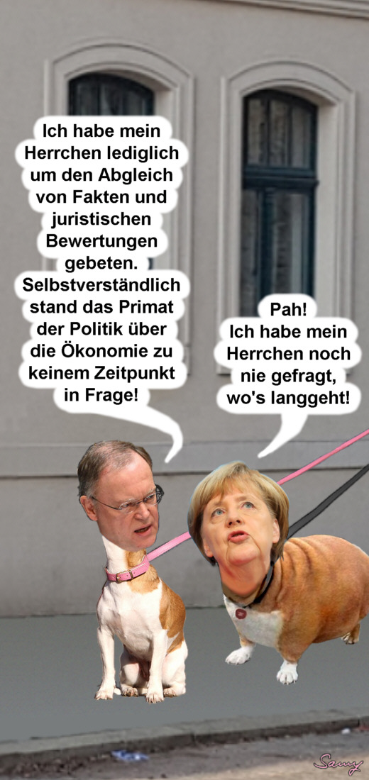 Weil und Merkel - Karikatur: Samy - Creative-Commons-Lizenz Namensnennung Nicht-Kommerziell 3.0